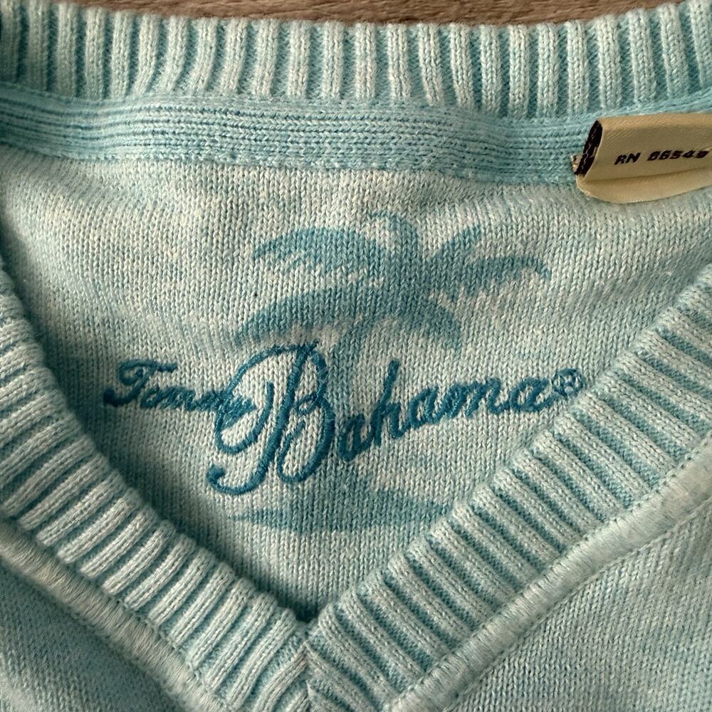 Tommy Bahama Cotton Sweater Mens Large Aqua V-Neck 2 If By Sea Pullover T4391 - Picture 2 of 8